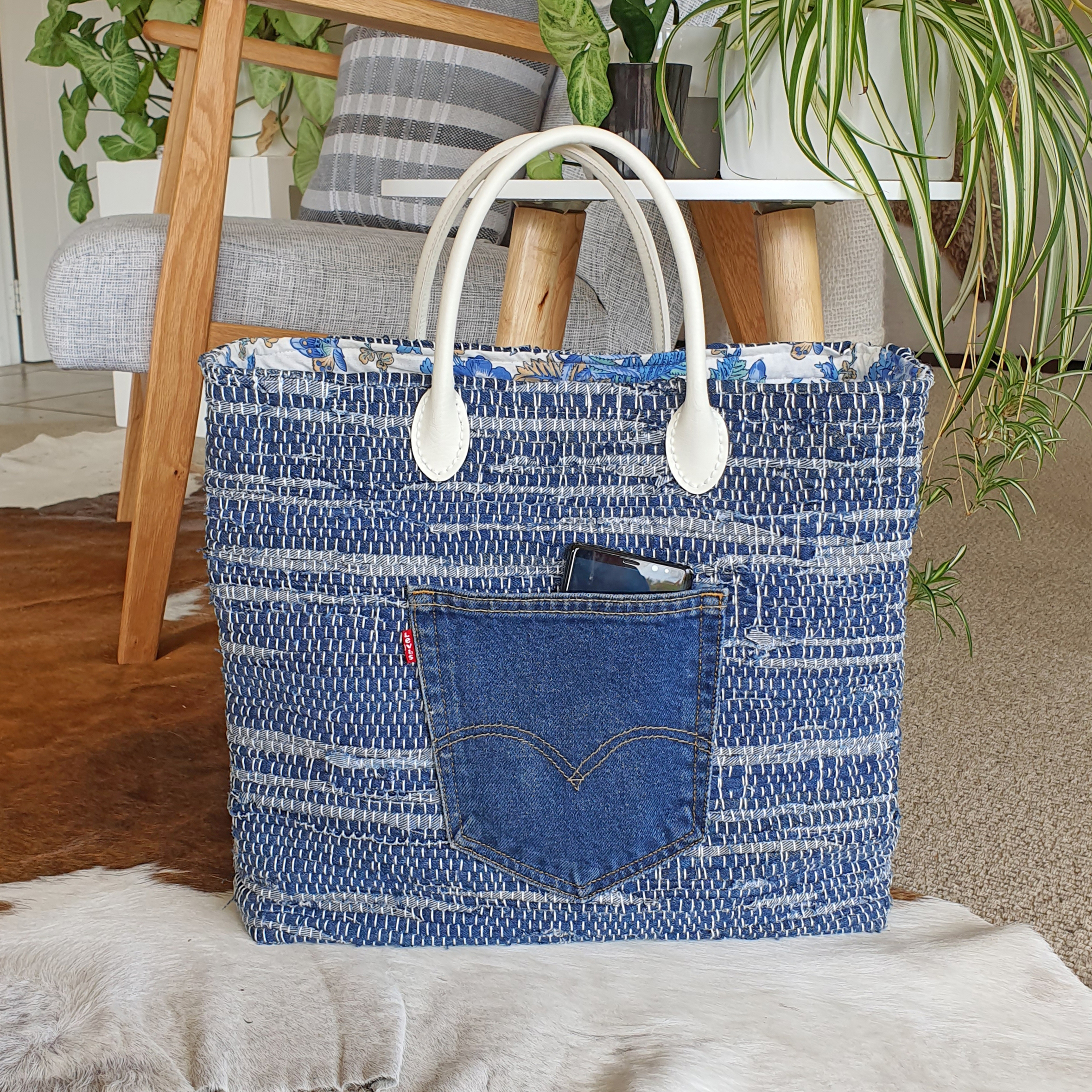 Denim Bag of Recycled Jeans, Blue